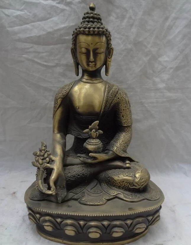 

fast shipping USPS to USA S1169 14"Tibet Buddhist Bronze Dragon Shakyamuni Medicine Buddha Statue Sakyamuni Joss
