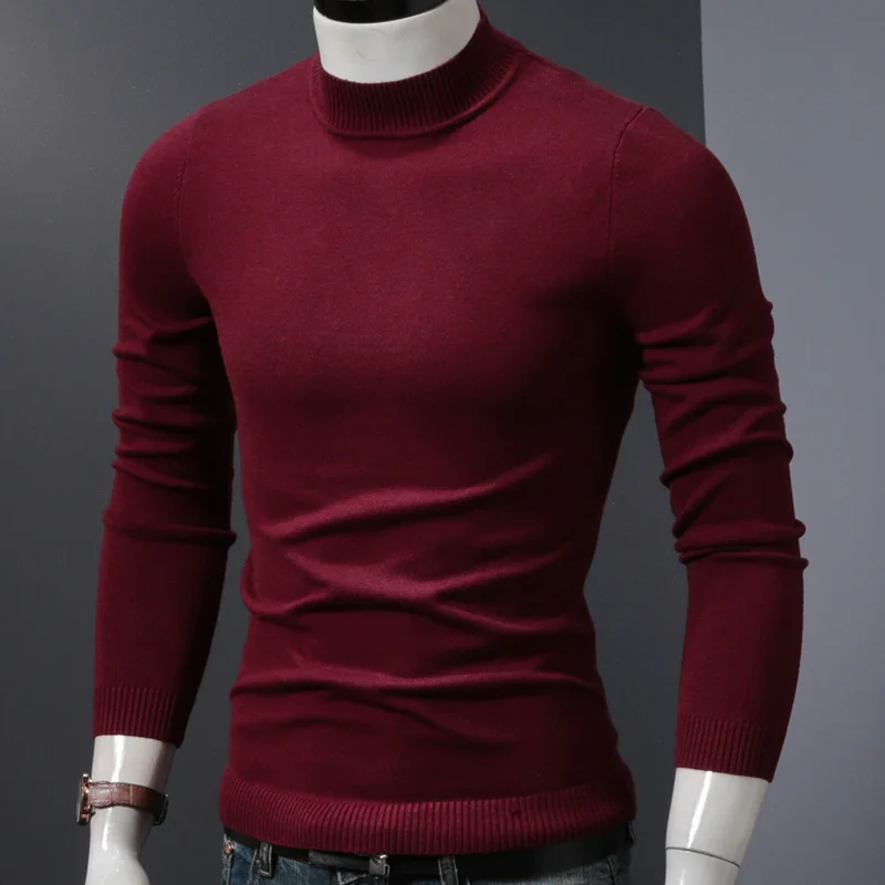 wine red Мужской пуловер, свитер, полуводолазка, свитера - Цвет: wine red