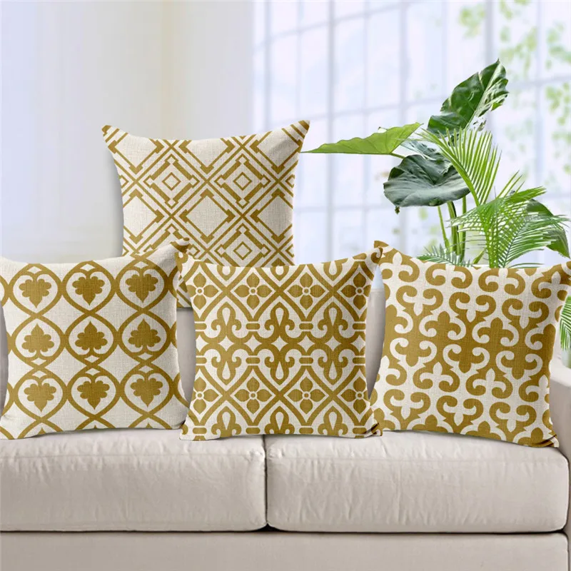 

Nordic Throw Pillow Cushion Cover Luxury Gold Color Linen Geometric Pillow Case for Sofa Home Decorative Capa Almofada