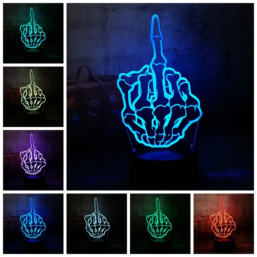 Новые классные 3D светодиодный ночной Светильник средний палец RGB 7 цветов