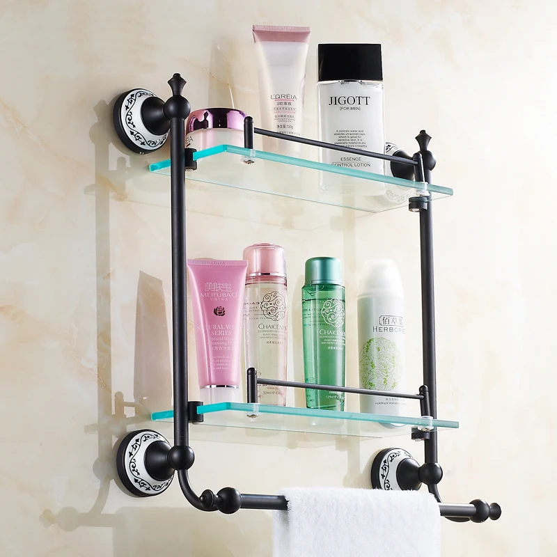 Медная стеклянная полка для ванной Полка полотенец бронзовая туалетного столика