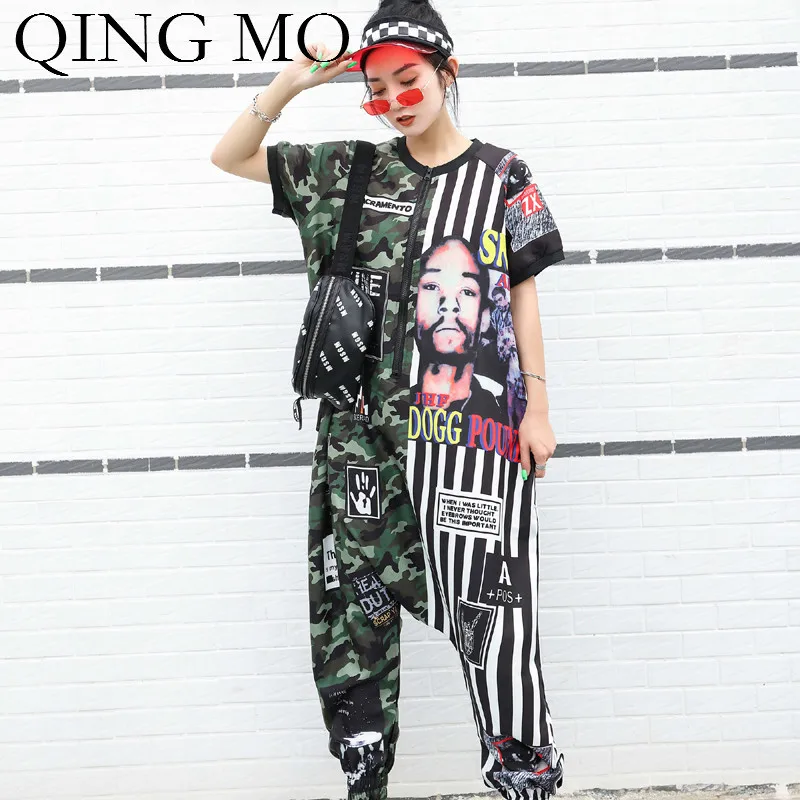 QING MO женские комбинезоны длиной до щиколотки камуфляжные Лоскутные Комбинезоны