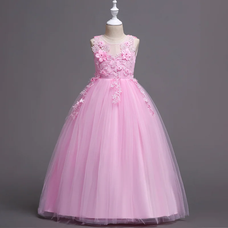 Baby Girls Dress 2018 New Summer Lace Mesh Clothes Pink Applique Princess Children Teens GDR428 | Детская одежда и обувь