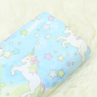 light blue Наполовину ярдовая импортная ткань с принтом единорога из мультфильма, хлопок, ручная работа, сделай сам, одежда для малышей, детская одежда, CR-A167 - Цвет: light blue