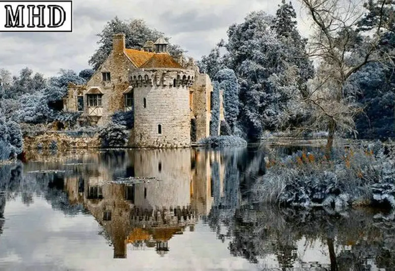 Full square 5d diamond painting cross stitch kit snow mountain castle diy 3d mosaic rhinestone winter landscape artwork | Дом и сад