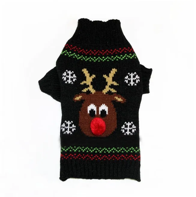 Black Reindeer Рождественский свитер для собак; зимняя одежда для щенков; теплая Рождественская Одежда для собак с оленем; Одежда для маленьких и средних собак; roupas para cachorro - Цвет: Black Reindeer