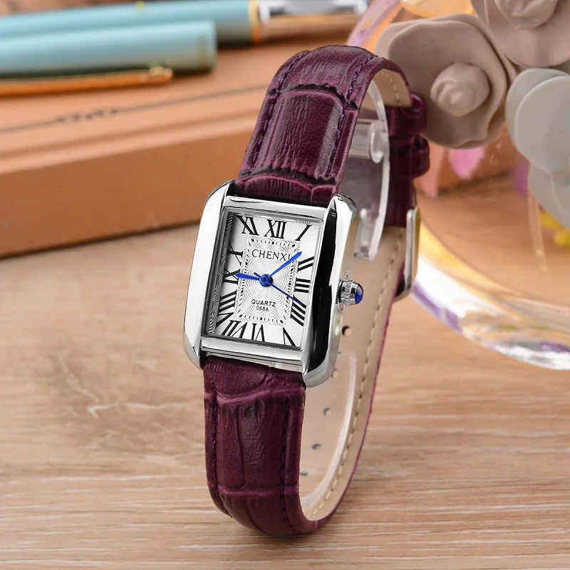 Purple White Dial CHENXI Брендовые женские красные кожаные роскошные кварцевые модные женские часы простые наручные часы женские креативный подарок montre femme - Цвет: Purple White Dial
