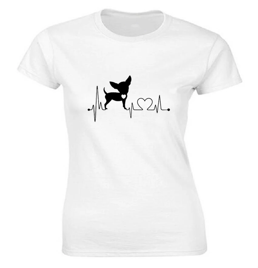 Забавная сердцебиение Чихуахуа собака футболка Для женщин хлопок короткий рукав