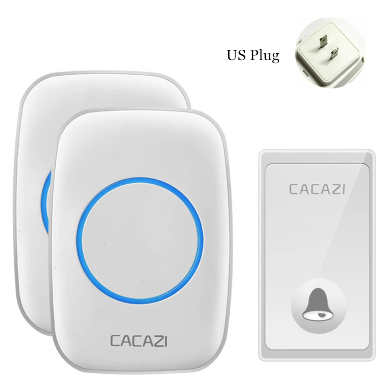 White 1x2 US CACAZI не требуется батарея беспроводной дверной звонок автономный Водонепроницаемый умный дом дверной звонок США ЕС Великобритания штекер 58 колокольчики - Цвет: White 1x2 US