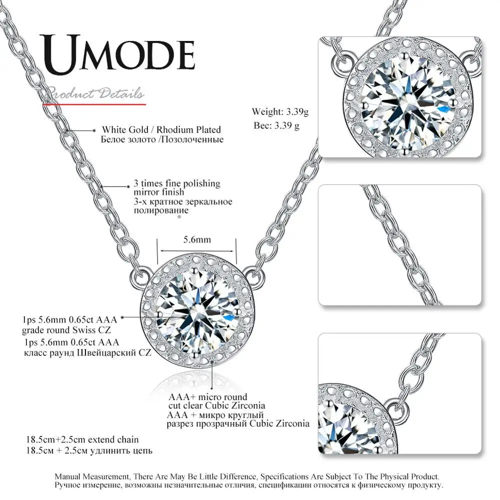 Модная круглая цепочка UMODE с кулоном из фианита и кристаллов ожерелья для женщин