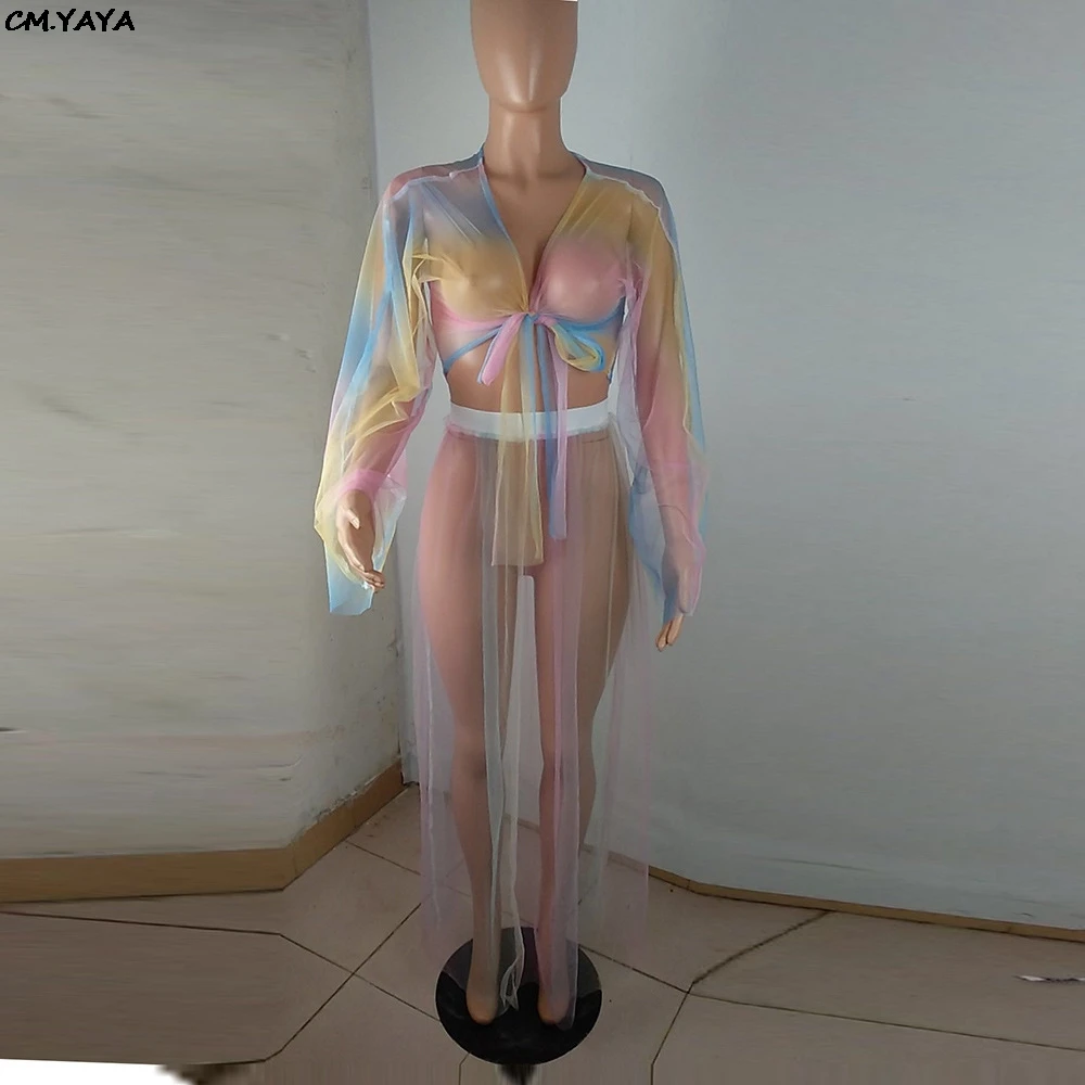 Женский пляжный сетчатый прозрачный комплект из 2 предметов привлекательный