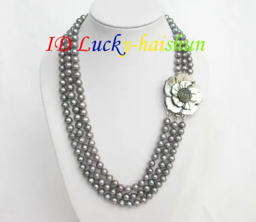 

Selling Jewelry>>Genuine 3row Gray freshwater pearls necklace j6916