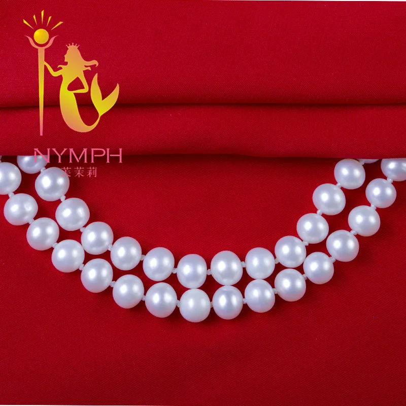 NYMPH Natural Pearl Necklace Jewelry Real Freshwater Choker New 8-9mm Near Round Gift For Wedding 45CM N1008 | Украшения и