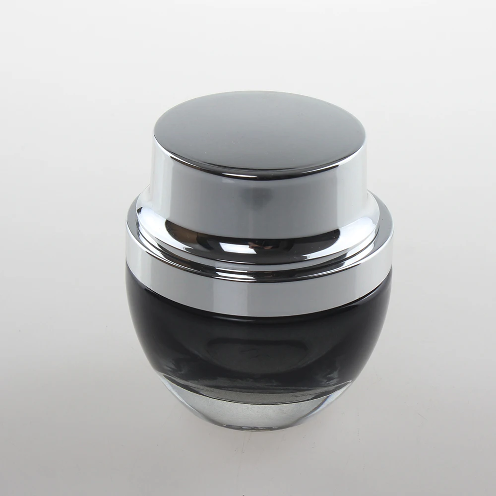 50pcs wholesale 30g black glass cream jar with shiny silver aluminum lid, glass 1 ounce  cosmetic ja for eye cream , 30g bottle