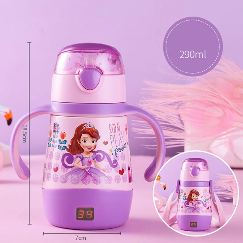 Disney детская соломенная бутылка для воды из нержавеющей стали с ручкой на дисплей температуры воды бутылки - Цвет: Sophia