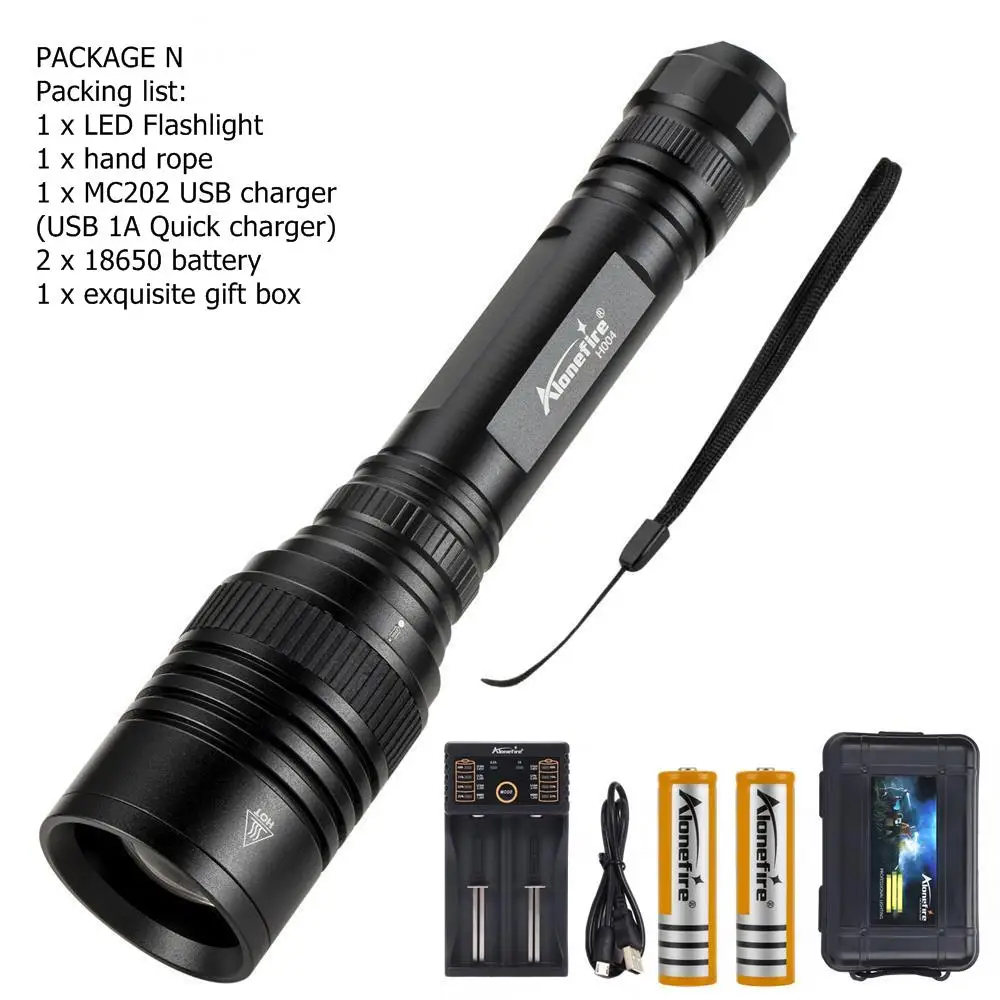 PACKAGE N AloneFire H004 XLamp XHP50 мощный флэш-светильник USB Zoom XHP50 светодиодный фонарь 18650 перезаряжаемый аккумулятор Охотничий Тактический светильник - Испускаемый цвет: PACKAGE N