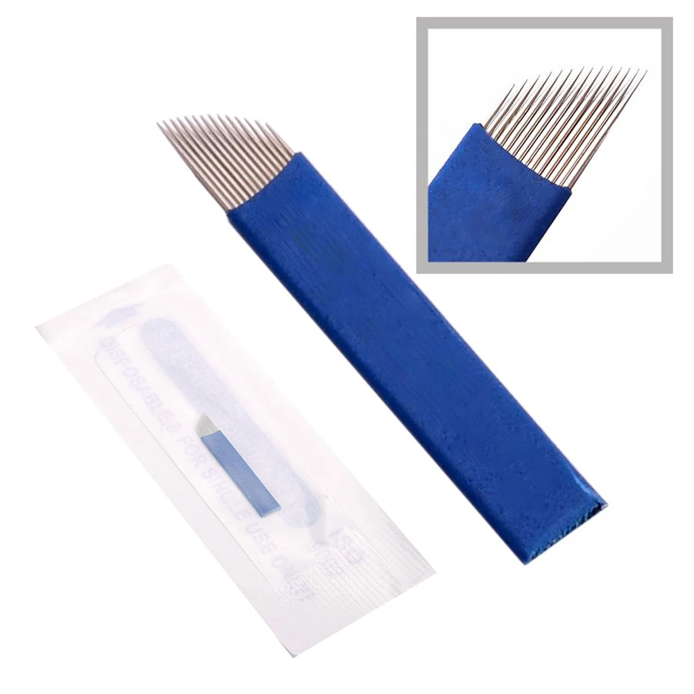ATOMUS Blue 12 14 Pin перманентное лезвие для татуировки бровей 3D вышивки микроблейдинг