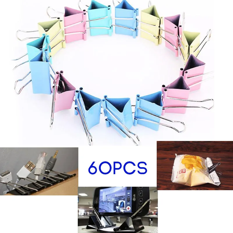 60 шт./кор. 15 мм Красочные Foldback металлические скрепки Haarklem бумажные зажимы и для