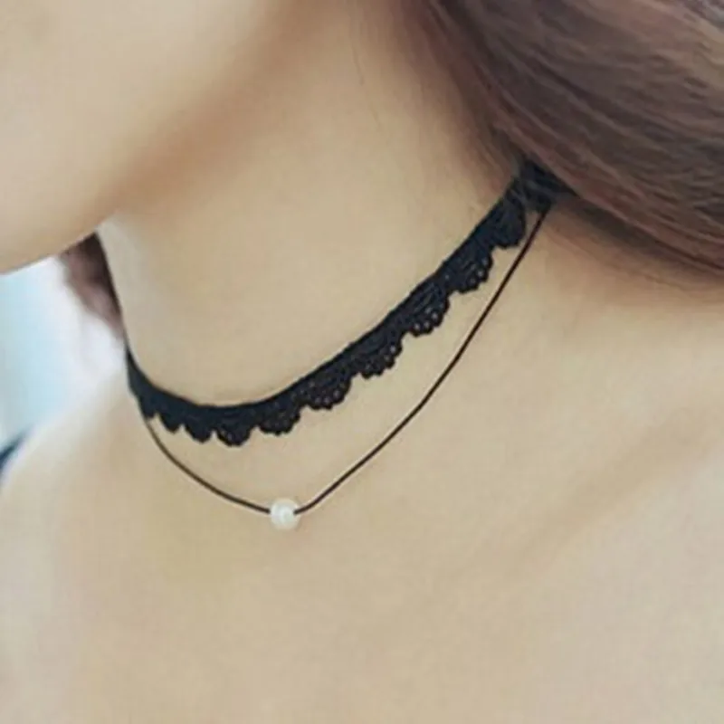 Женская двухслойная подвеска в стиле ретро с коротким воротником|chocker necklace|pearl