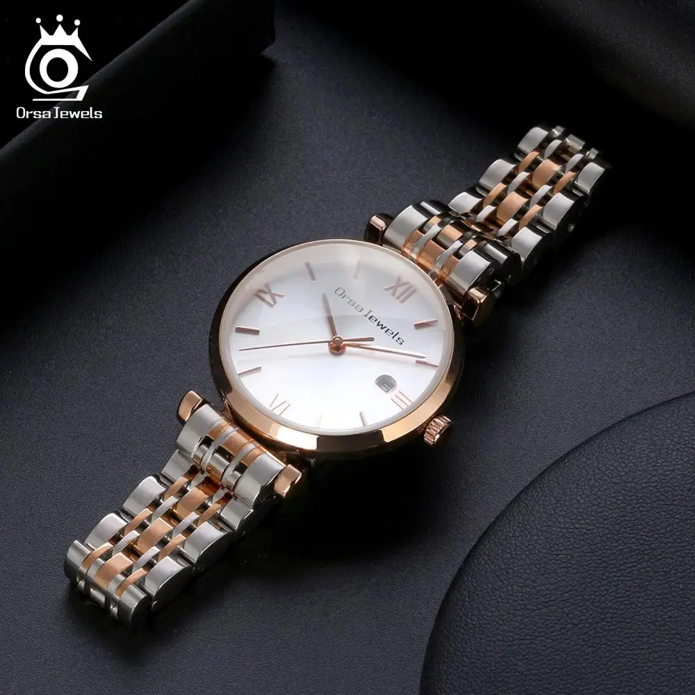 ORSA JEWELS Luxury Men Quartz Watch 316L Stainless Steel Band Women Wristwatch Waterproof Casual Business Brand Watches OOW12