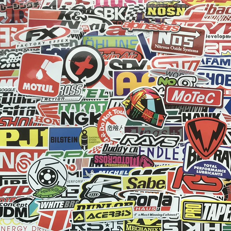 100 PCS Racing Car Stickers Graffiti JDM Car Modification Waterproof Sticker for Motorcycle Bicycle Helmet Motor Suitcase Laptop