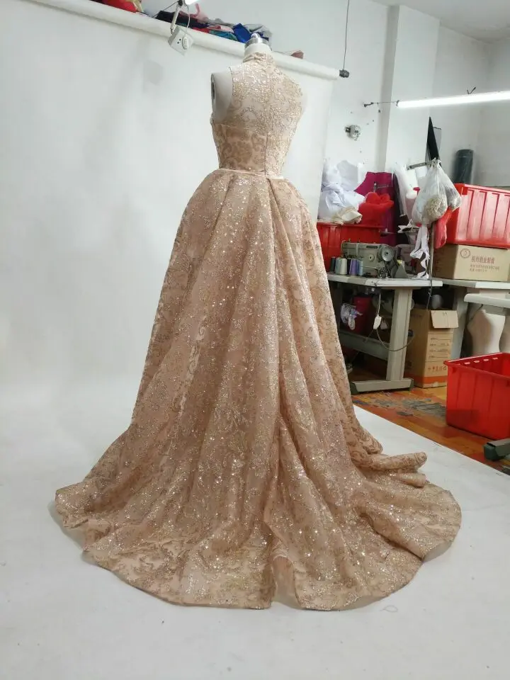 Женское вечернее платье Rede de brilho champanhe vestidos festa vestido longo para casamento com sobrecarga removivel