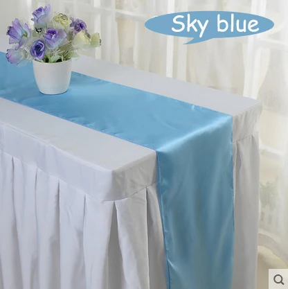 Sky Blue 10 шт. 30*275 см атласная настольная дорожка Красного/синего/желтого/фиолетового цвета для свадебного помолвки/банкета отеля/фетального декора стола 16 цветов - Цвет: Sky Blue