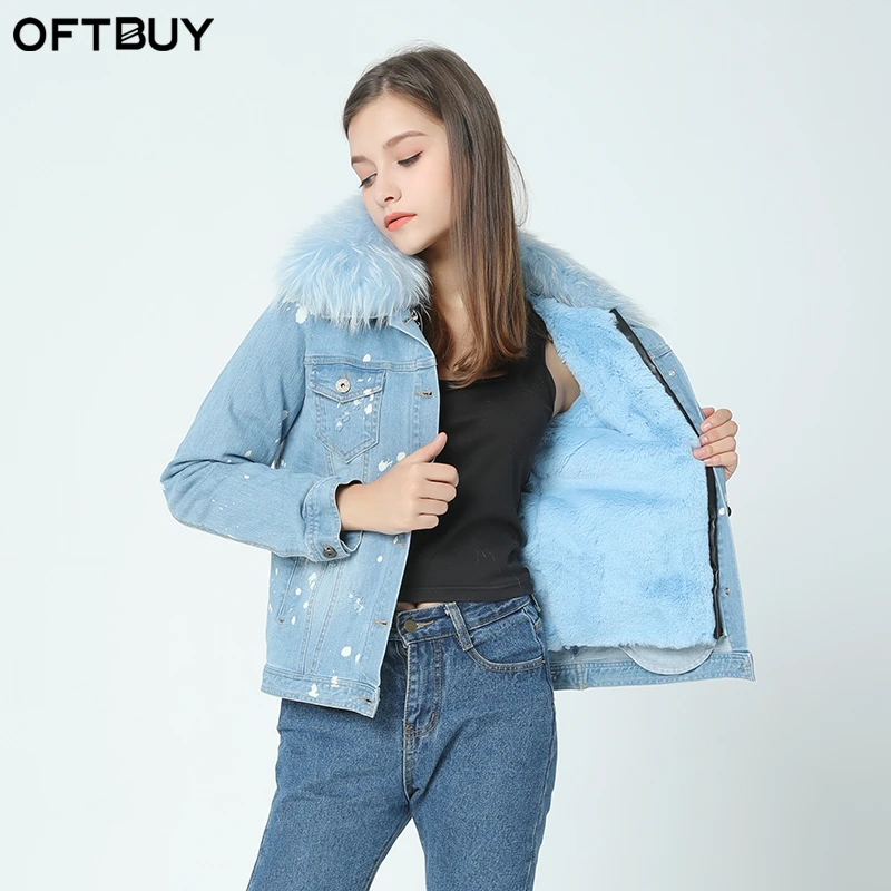 Бренд OFTBUY 2021 осенне зимняя куртка пальто для женщин джинсовая с дырками большой