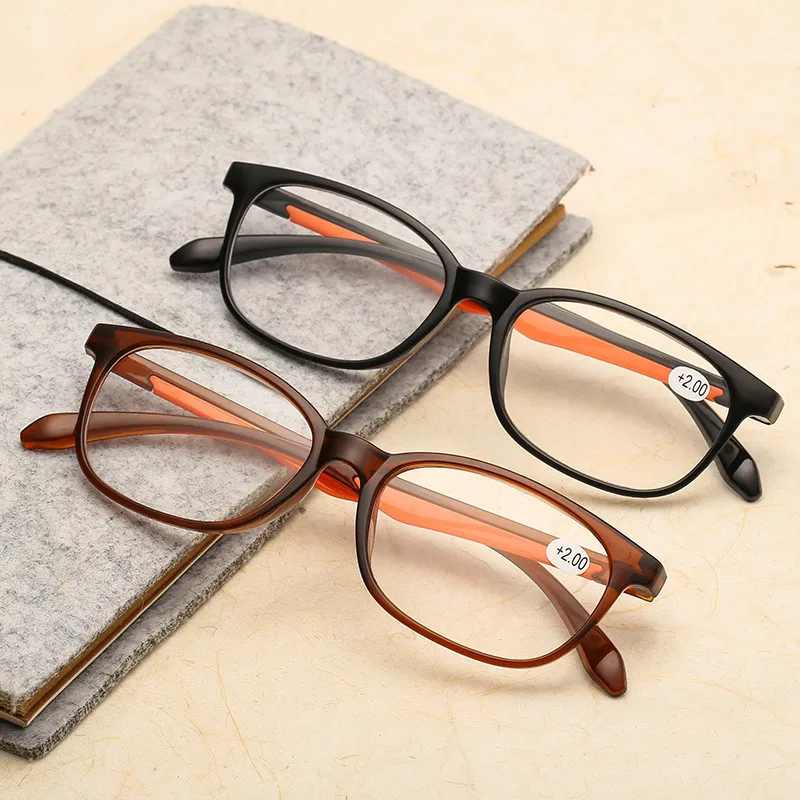 

New TR90 Square Reading Glasses Men Women Resin Ultralight Portable Two Tone Small Reading Glasses +1.0~+4.0