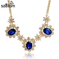 melihe blue rhinestone flower necklace women link chain gold statement necklaces 2019 collares bijoux sne150839
