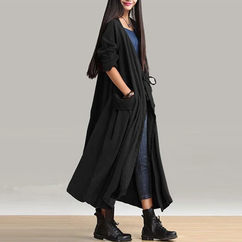 Куртка женская однотонная с длинным рукавом элегантный длинный кардиган из