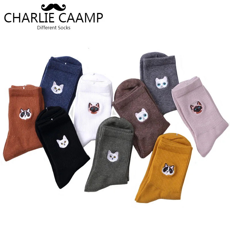 

5 шт./лот женские носки на осень и зиму, Спортивные Универсальные хлопковые носки с милым мультяшным принтом кота S205
