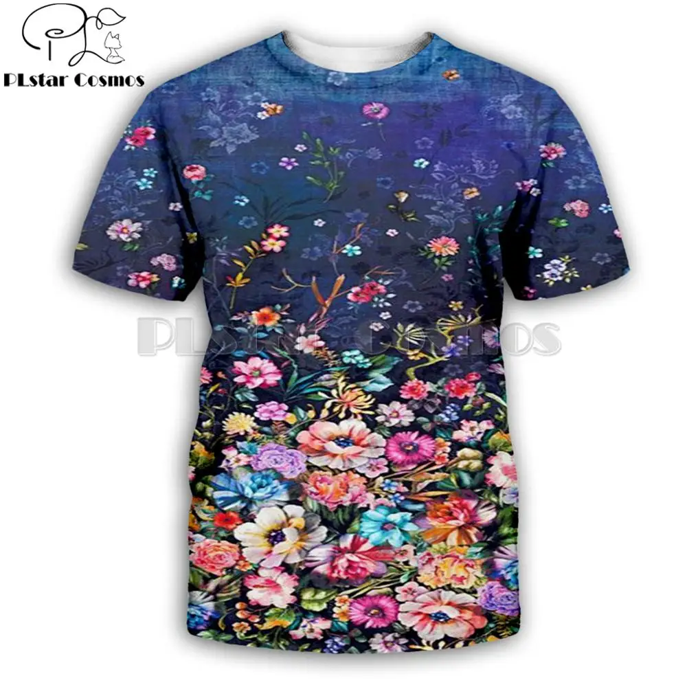 

PLstar Cosmos Summer New style Male Female t shirt painting rose flower Printed novelty T shirts streetwear Casual Stylish Tops