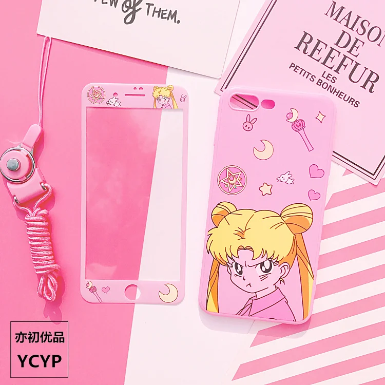As shown Чехол для iphone XS Max Sailor Moon+ пленка для экрана из закаленного стекла, Чехол для карт Sakura для iphone X XR 6 6 S 7 plus 8 8 plus - Цвет: As shown