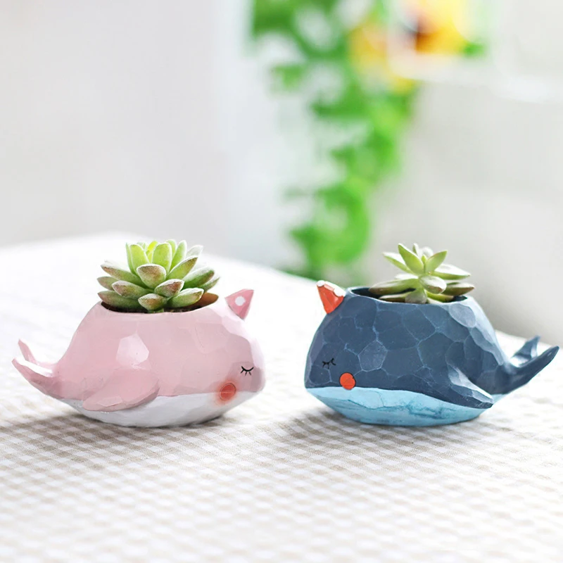 Цветочные горшки с маленькими китами 2 шт. голубые и розовые для суккулентов