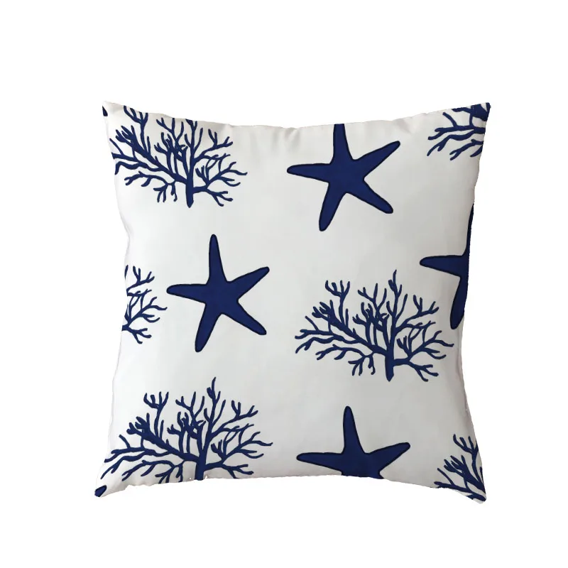 

Ocean Series Simple Cushion Cover Seahorse Starfish Seaweed Shell Home Sofa Living Room Decor Polyester Peach Skin Pillow Cases