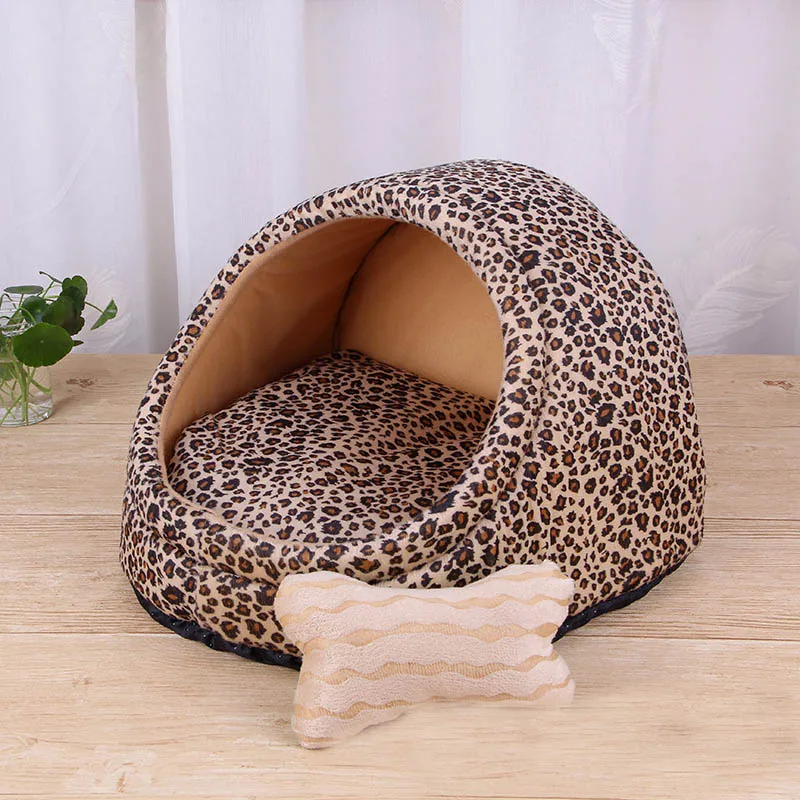 Leopard House Зимняя теплая для щенков собак, Лежанка для домашних животных, съемные собачьи Коты, кровати для маленьких собак, кошек Kedi Katten, коврик Kennes Mascotas, товары для домашних животных - Цвет: Leopard House