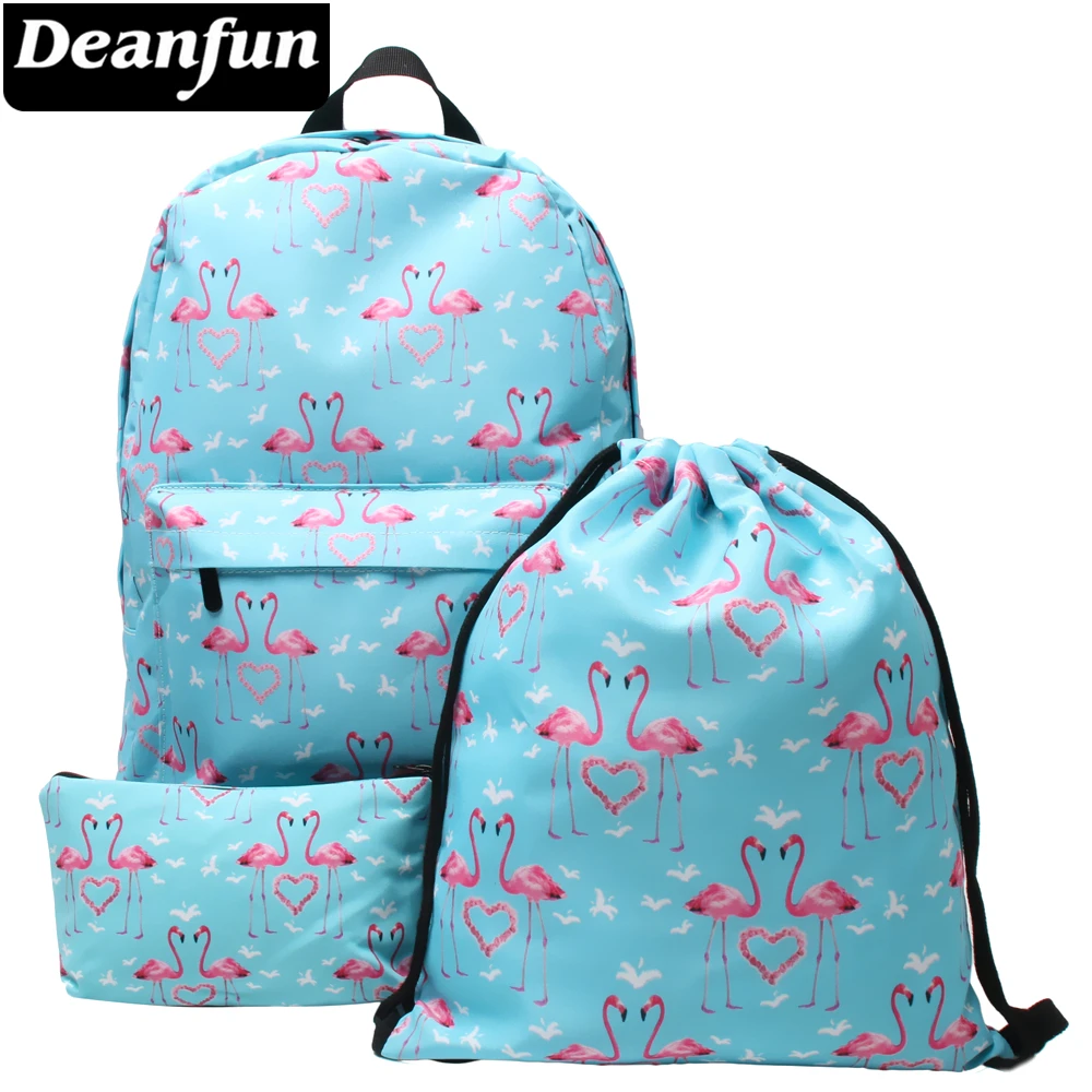 Deanfun 3 шт./компл. 3D печатных рюкзак Фламинго модные Повседневное школьная сумка с вышивкой для девочек-подростков