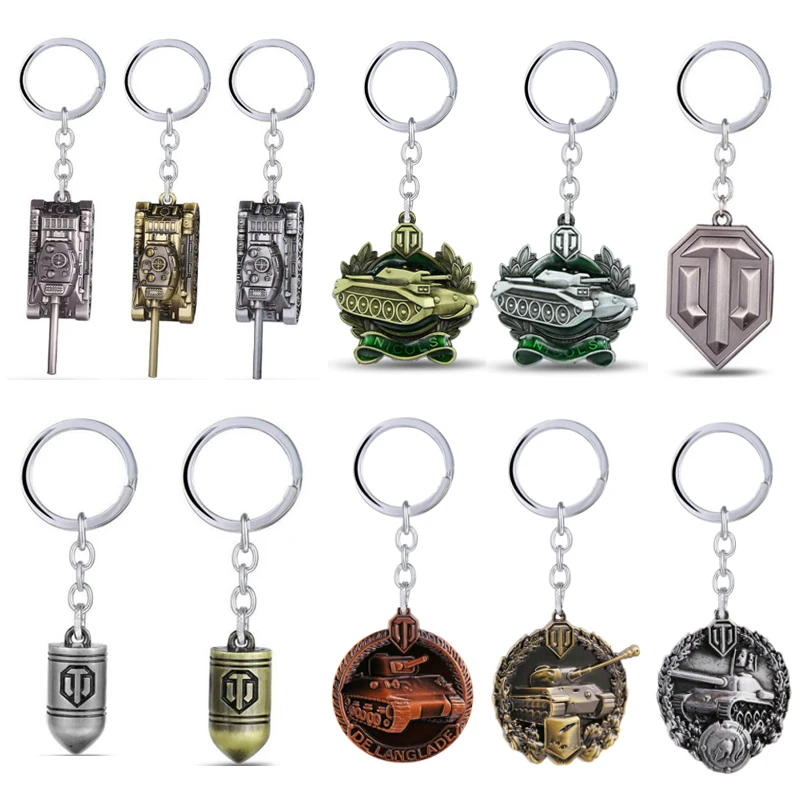 

GWTS Game Jewelry World of Tanks Keychain WOT Metal Tank Bullet Key Ring Key Chains Pendant Chaveiro Movie Jewelry For Men