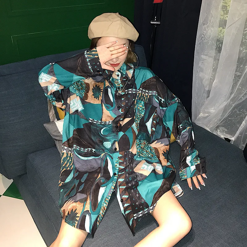 Korobov Harajuku, новинка, женские блузки, Корейская, мультяшный принт, Студенческая блузка, свободная, хип-хоп, женская рубашка, топы, Feminina 76288