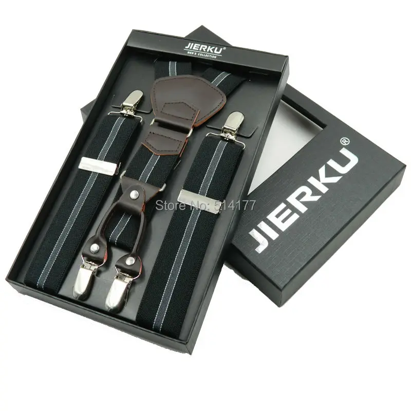 Мужские подтяжки модные из искусственной кожи регулируемые 4 зажима y-образные