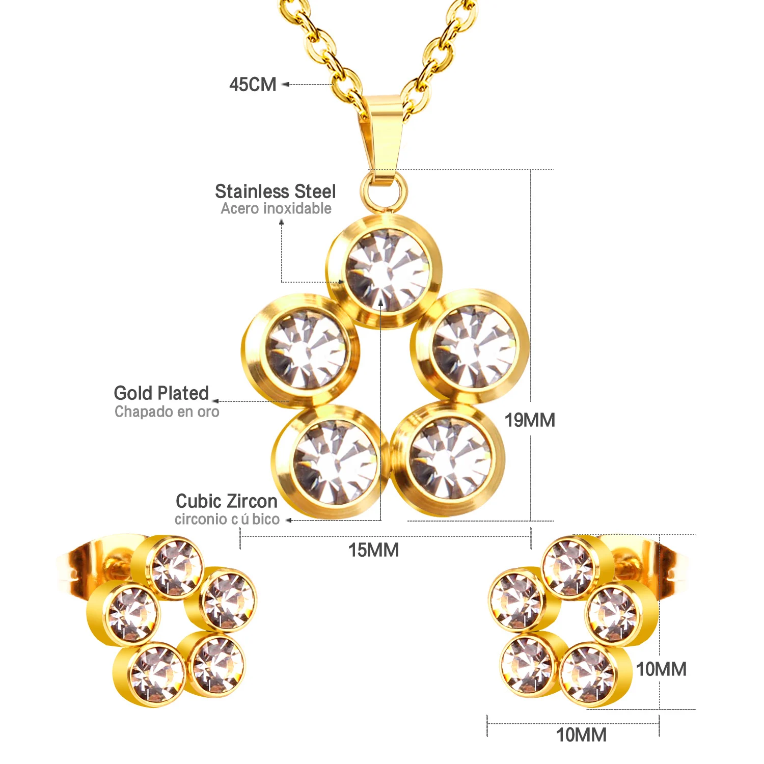 Комплект из колье и серёг нержавеющей стали с фианитом|jewelry sets|pendants stainless steel