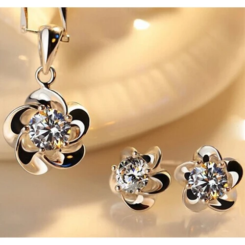 Комплект из колье и серёг с серебряным покрытием|jewelry settings pendants|set pinjewelry sets cheap |