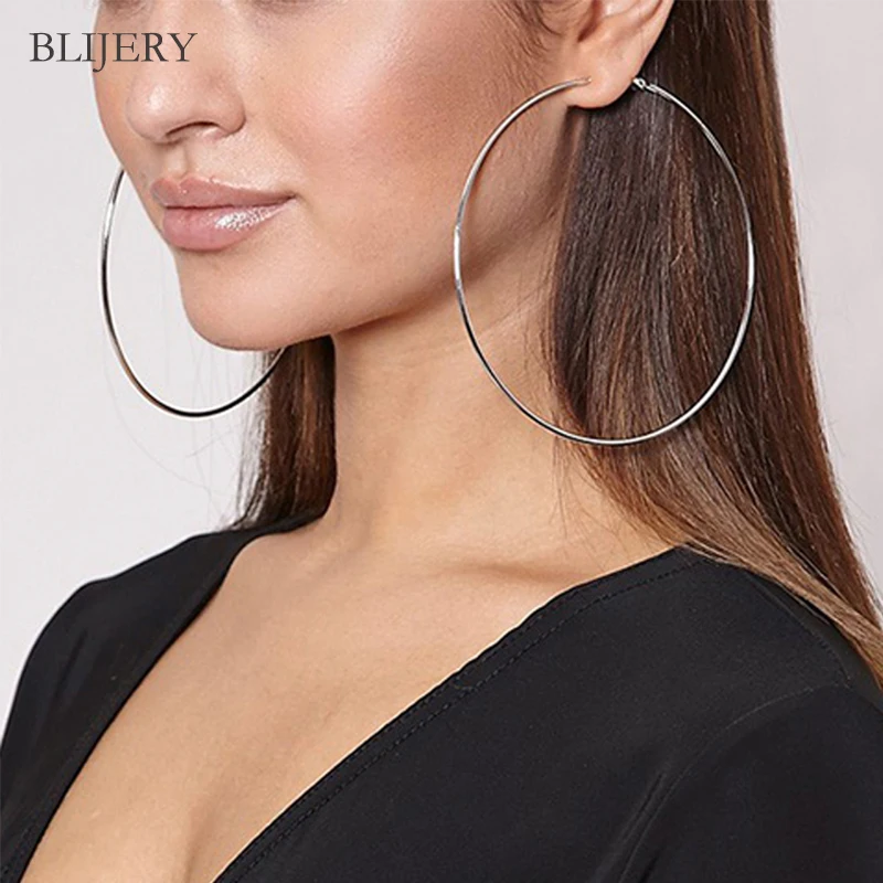 

BLIJERY Super Big Round Hoop Earrings Rose Gold Black Silver Color Circle Earrings For Women Party Brincos Punk Jewelry Gift