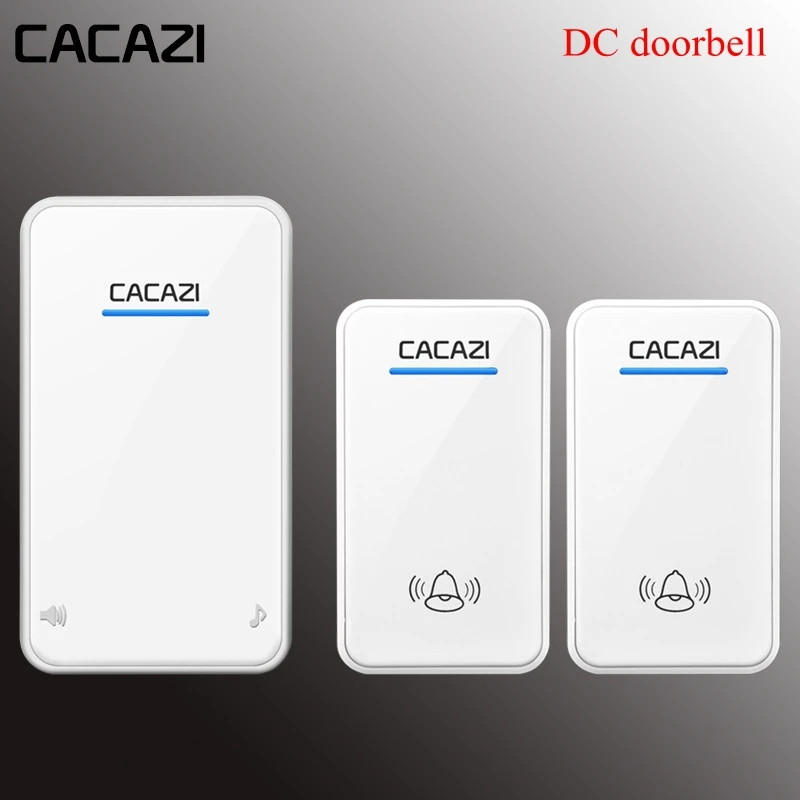 White-2x1 Беспроводной дверной звонок CACAZI, работающий от аккумулятора постоянного тока, водонепроницаемый, 1 кнопка, 1 приемник, светодиодный светильник, домашний беспроводной дверной звонок, 48 колокольчиков, 6 громкости - Цвет: White-2x1