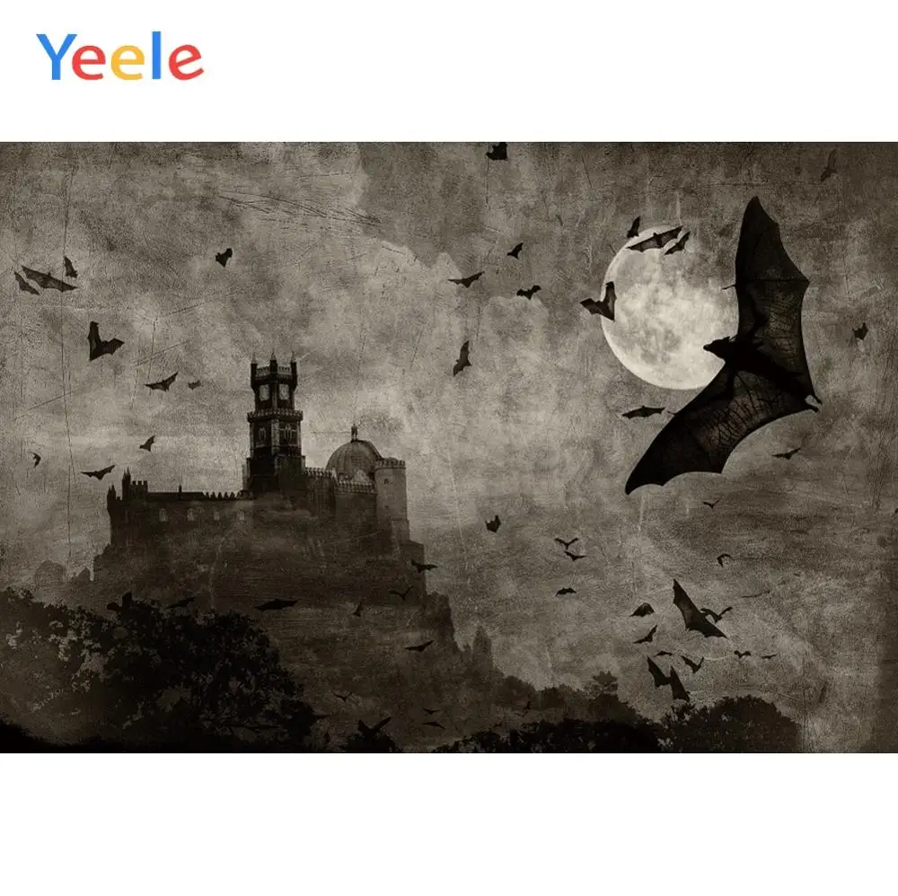 Yeele Хэллоуин Ночь Луна темные облака замок с летучими мышами фотографии фоны