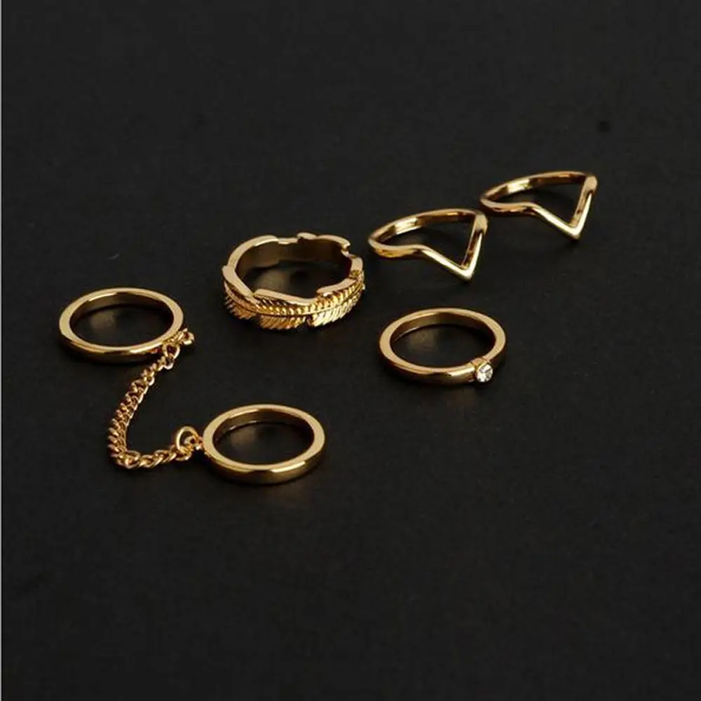 1 Set Leaf Knuckle Rings Mid Finger Stacking Chain 6pcs Combination Circle Punk Jewelry Anillo | Украшения и аксессуары