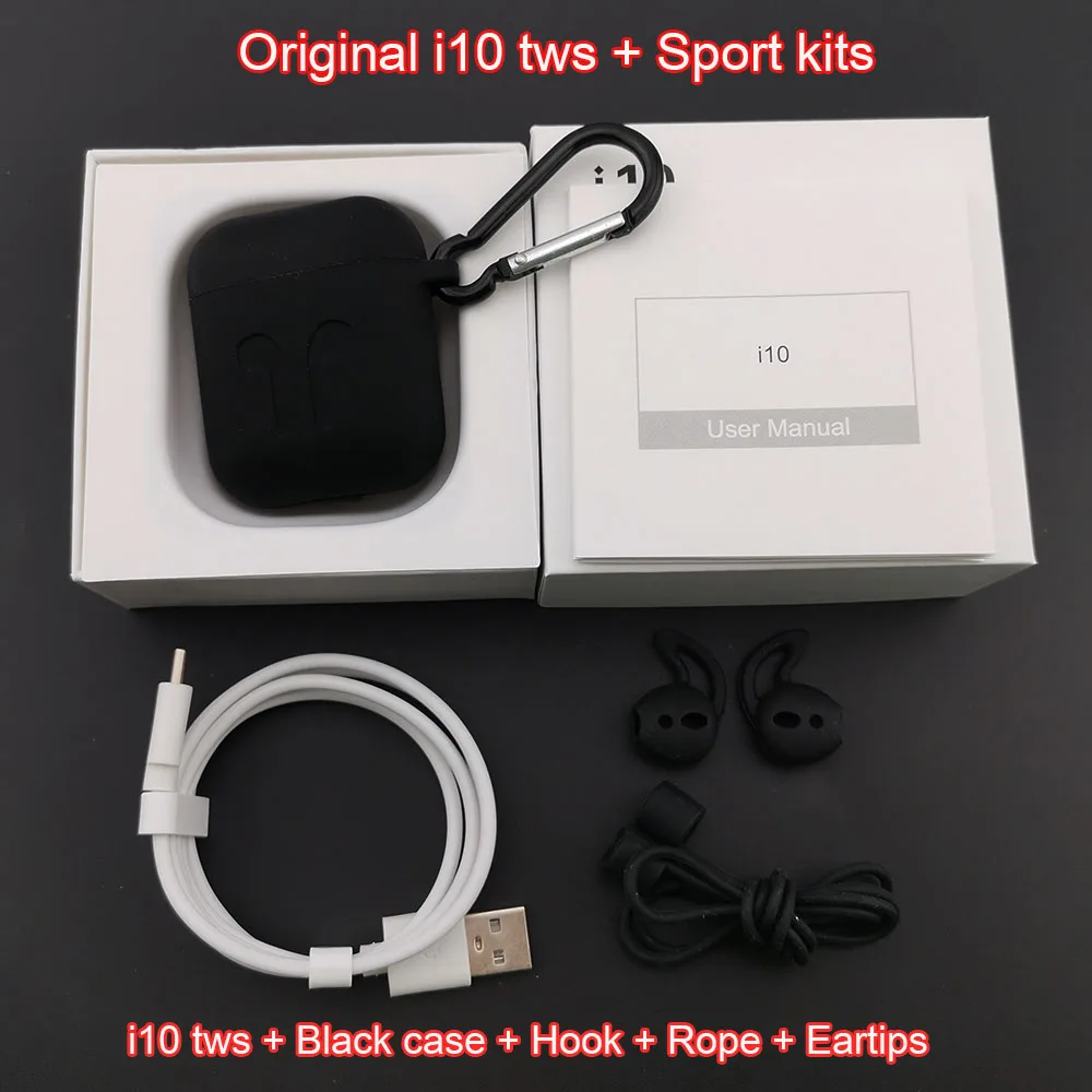 i10 black sport kits i10 TWS, беспроводные Bluetooth 5,0 наушники, Автоматическое включение/выключение, Беспроводная зарядка с HD микрофоном для iPhone, Android - Цвет: i10 black sport kits