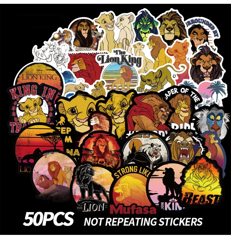 50PCS The Lion King Cartoon Stickers Figure Simba Mufasa Sarabi Pumbaa Luggage Laptop Notebook Decal Fridge Skateboard | Игрушки и хобби