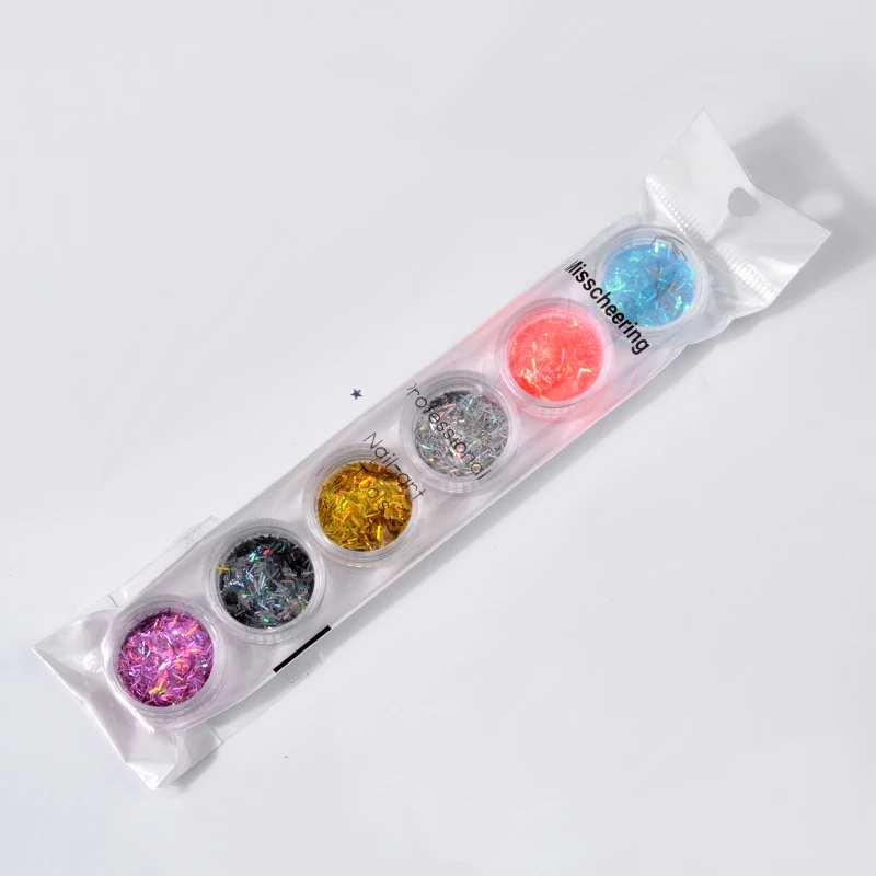 6 шт. длинные лазерные золотистые и Серебристые Блестки для ногтей Блестящие